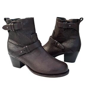 Rag & Bone Harper Moto Boots Brown Leather Heeled Ankle Booties